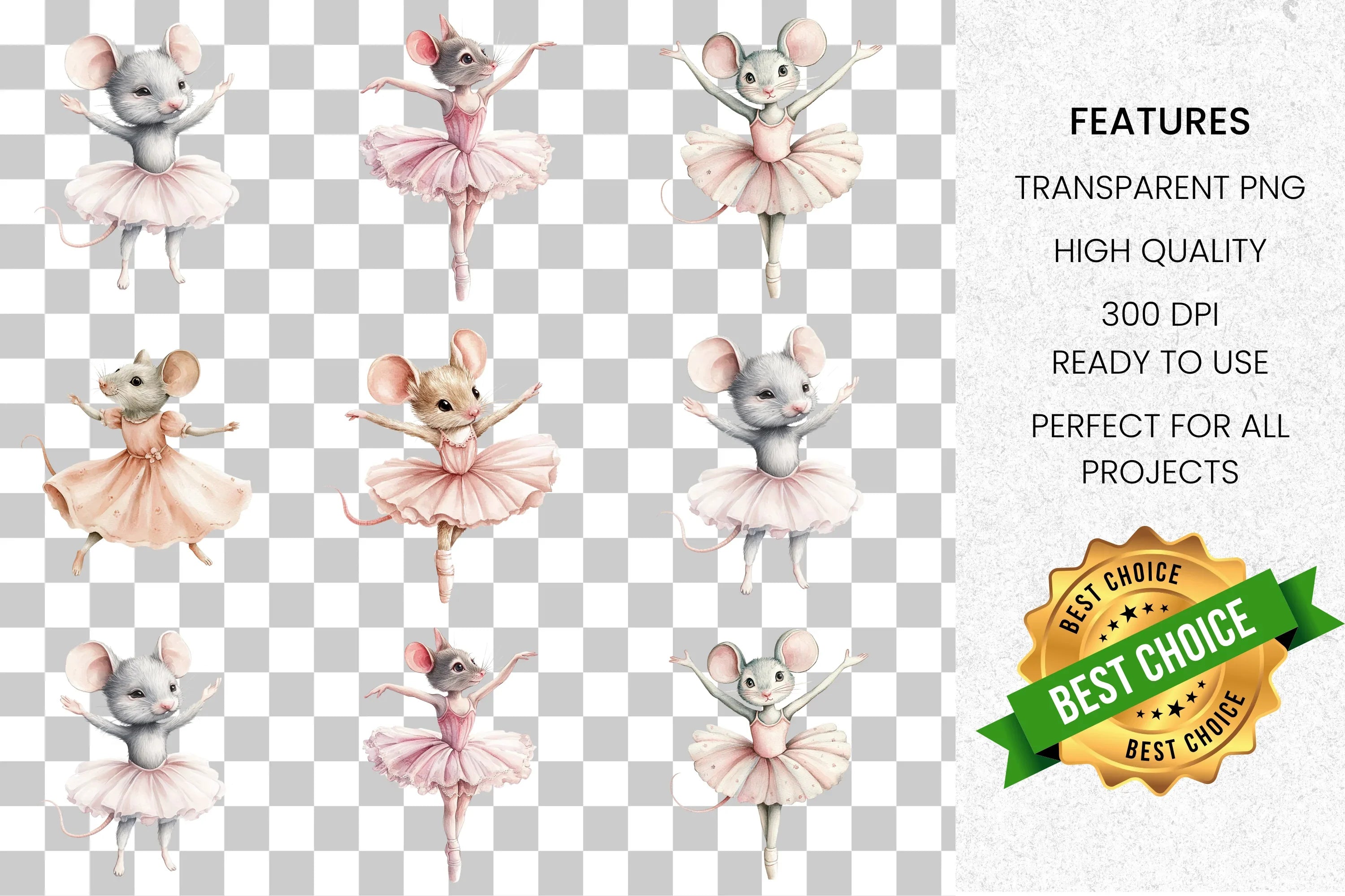 Cute Ballerina Mouse Clipart Bundle