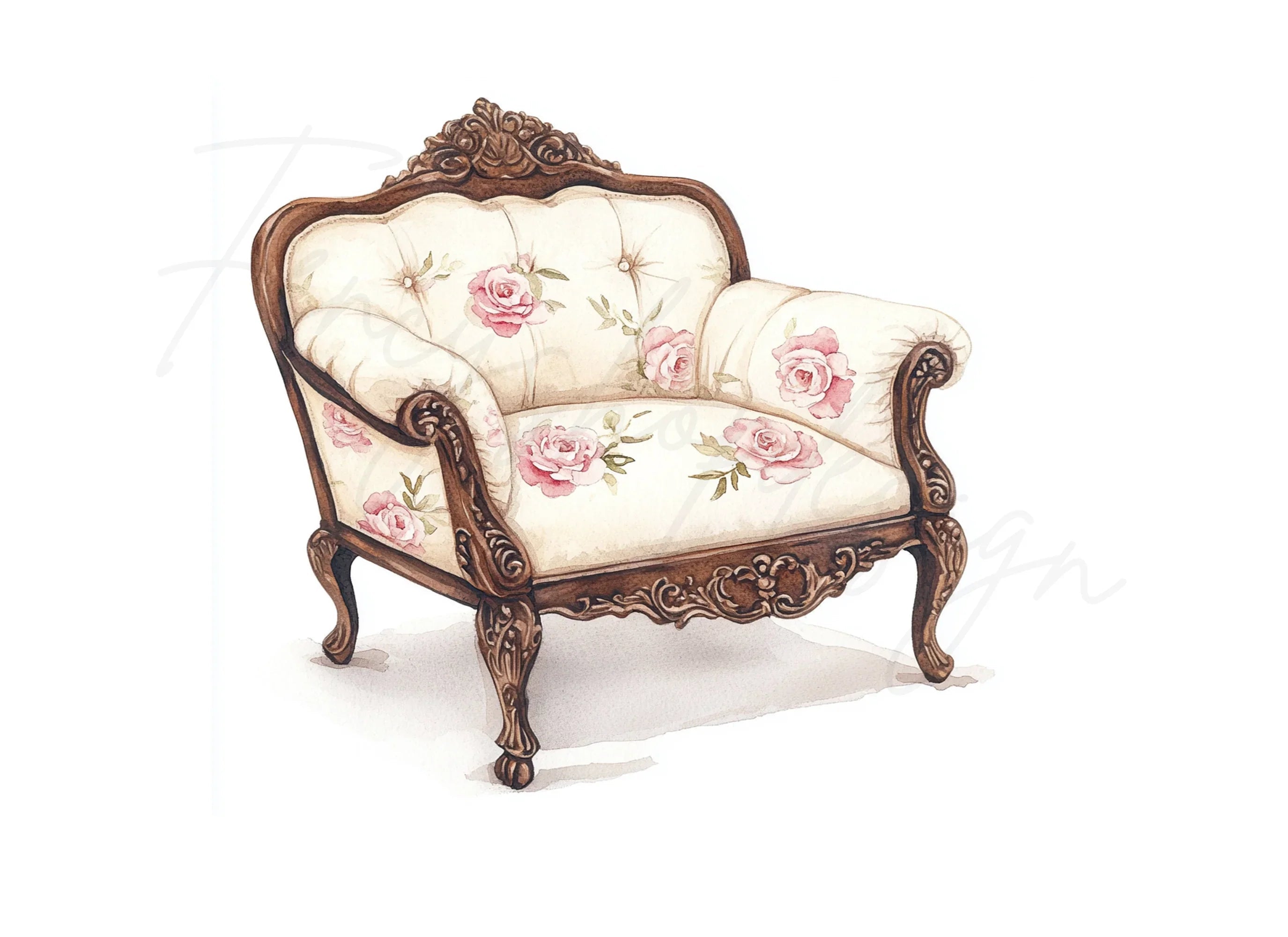 Vintage Rose Armchair Clipart Bundle