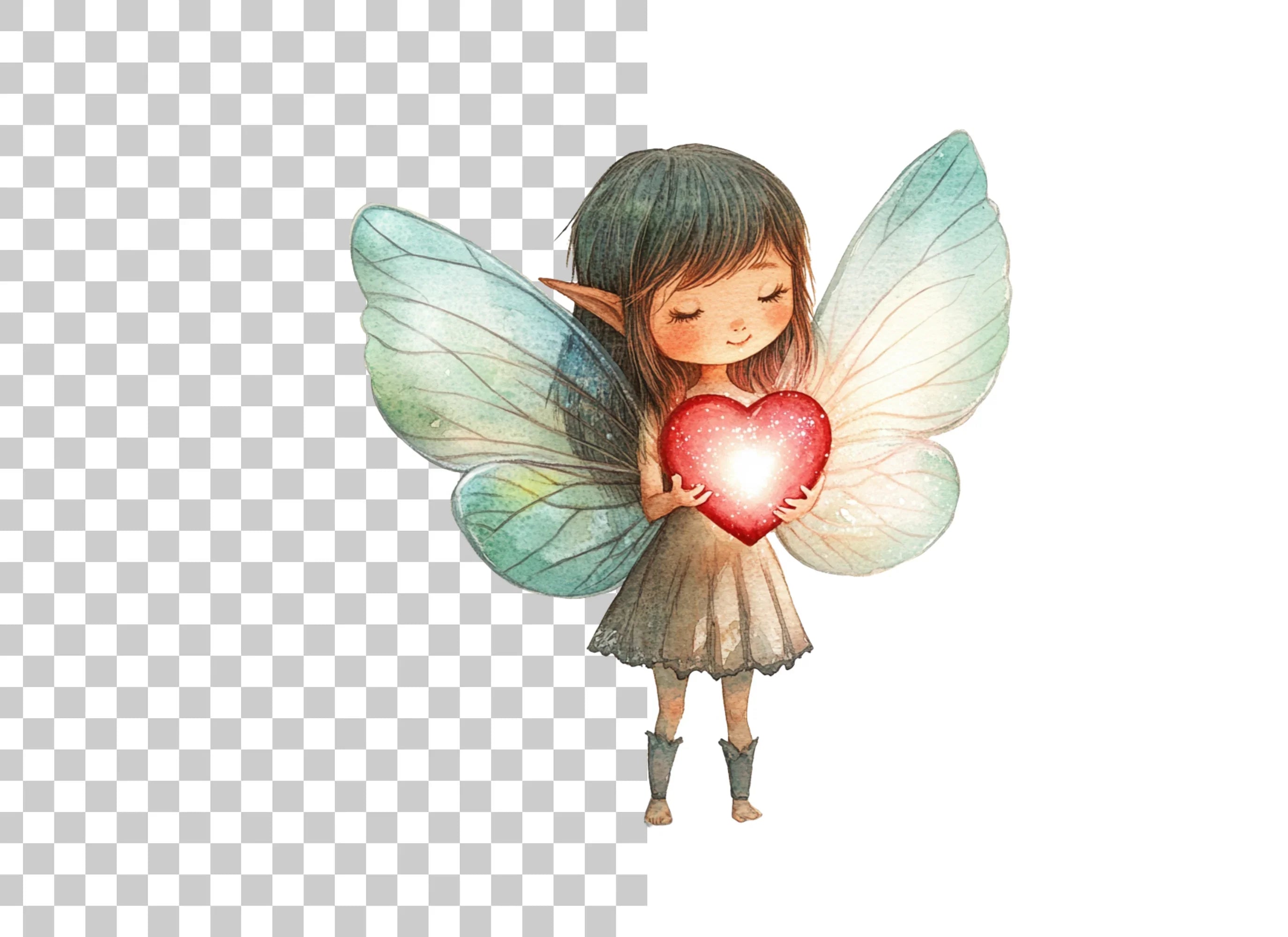 Cute Fairies with Glowing Hearts Clipart Bundle