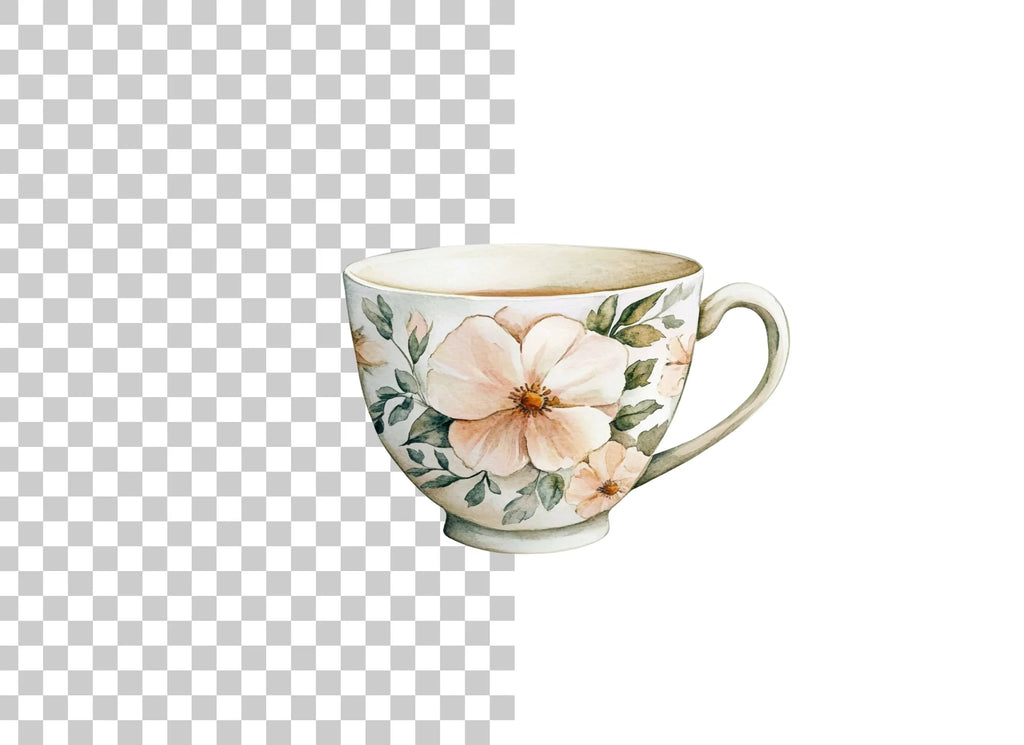 Elegant White Floral Teacup Clipart Bundle