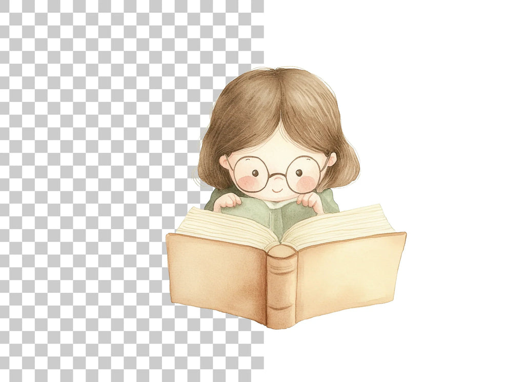 Cute Girl Reading Book Clipart Bundle