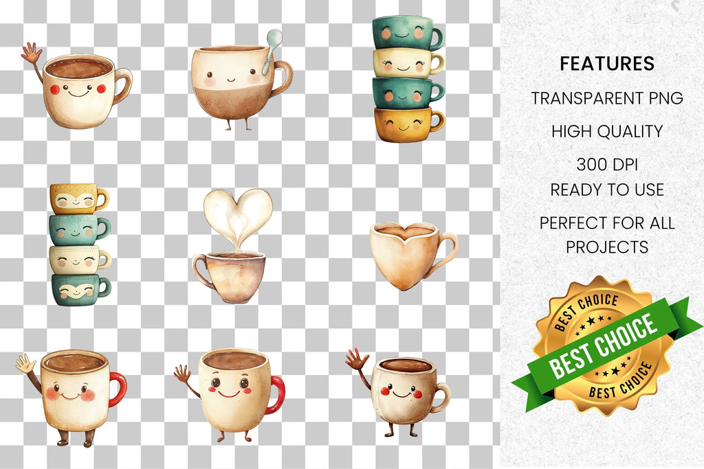 Cute Coffee Mugs Clipart Bundle