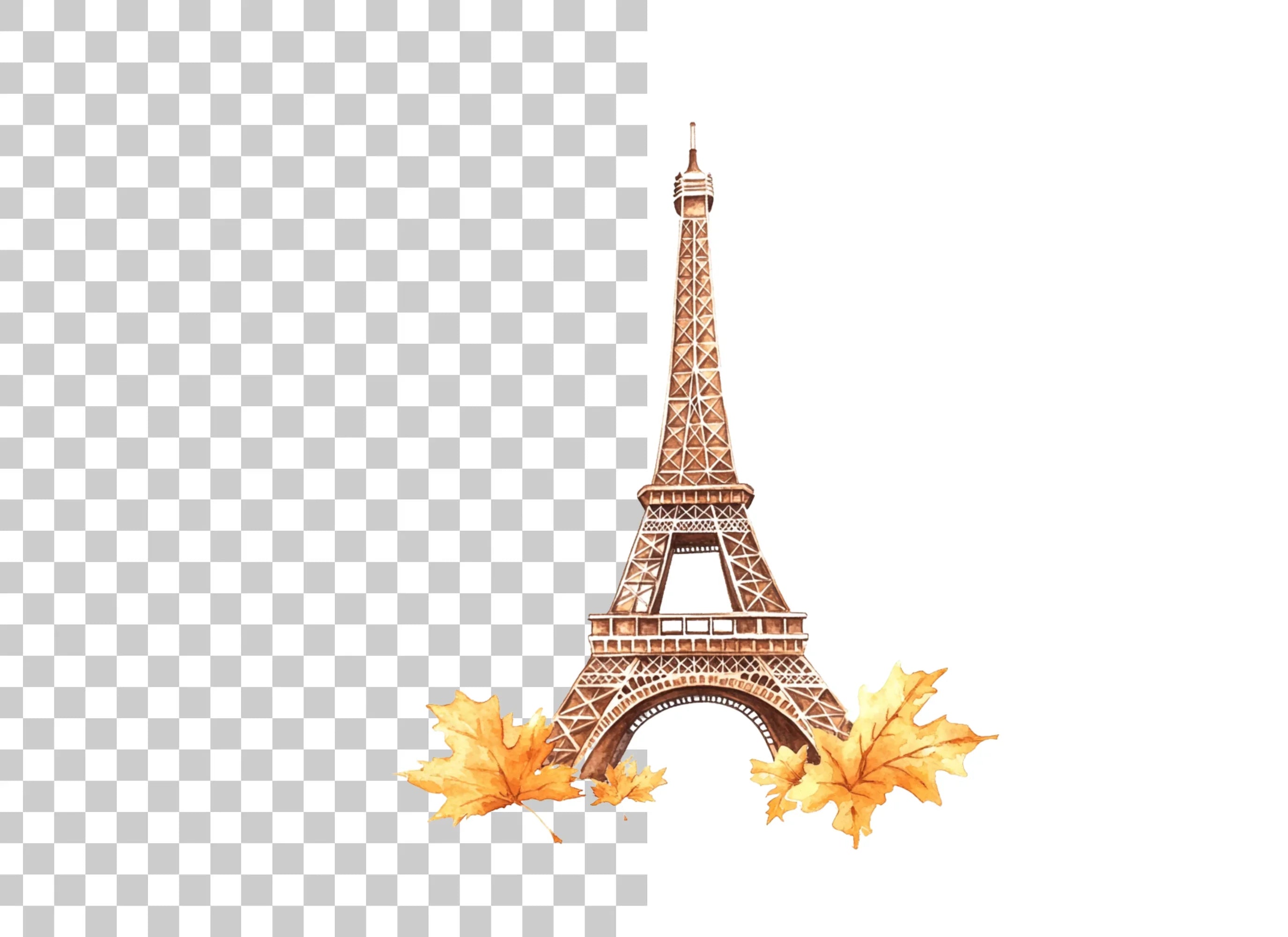 Eiffel Tower Autumn Leaves Clipart Bundle