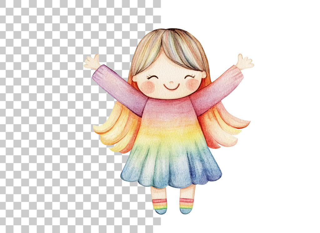 Cute Rainbow Angel Girl Clipart Bundle
