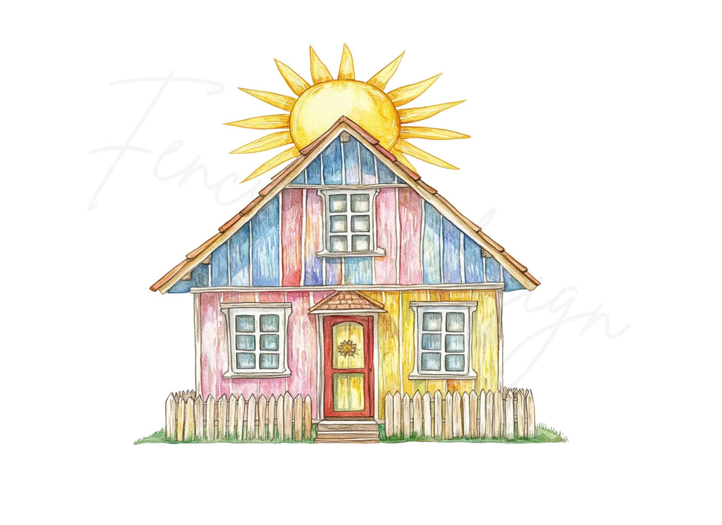 Colorful Summer House with Bright Sun Clipart Bundle