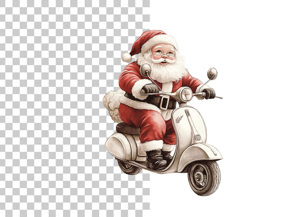 Santa Riding Vespa Clipart Bundle
