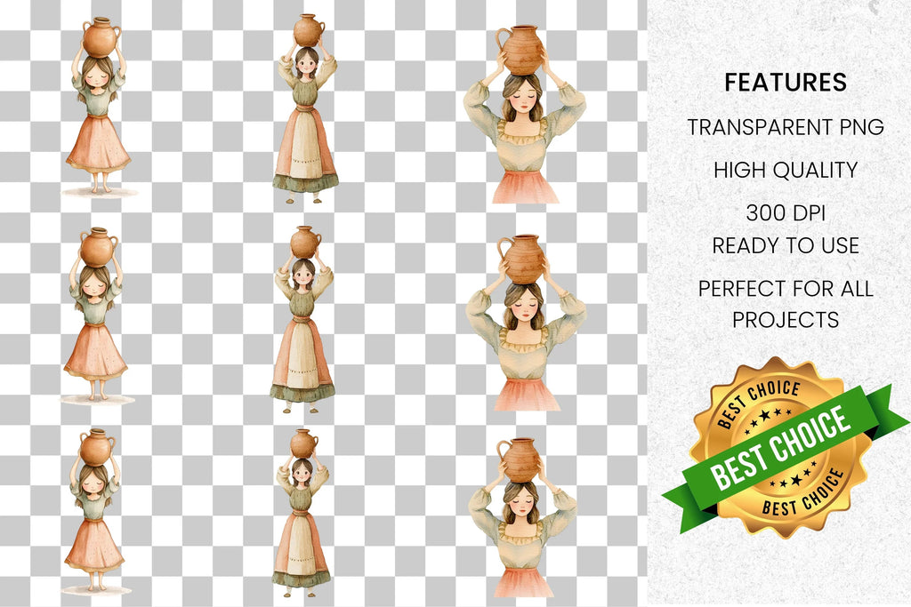 Clay Jug Woman Clipart Bundle