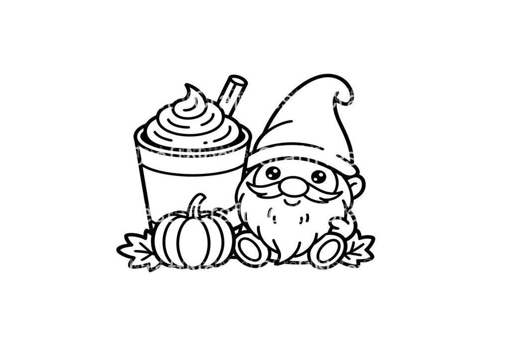 Autumn Gnomes with Pumpkin Spice Drinks Coloring Books