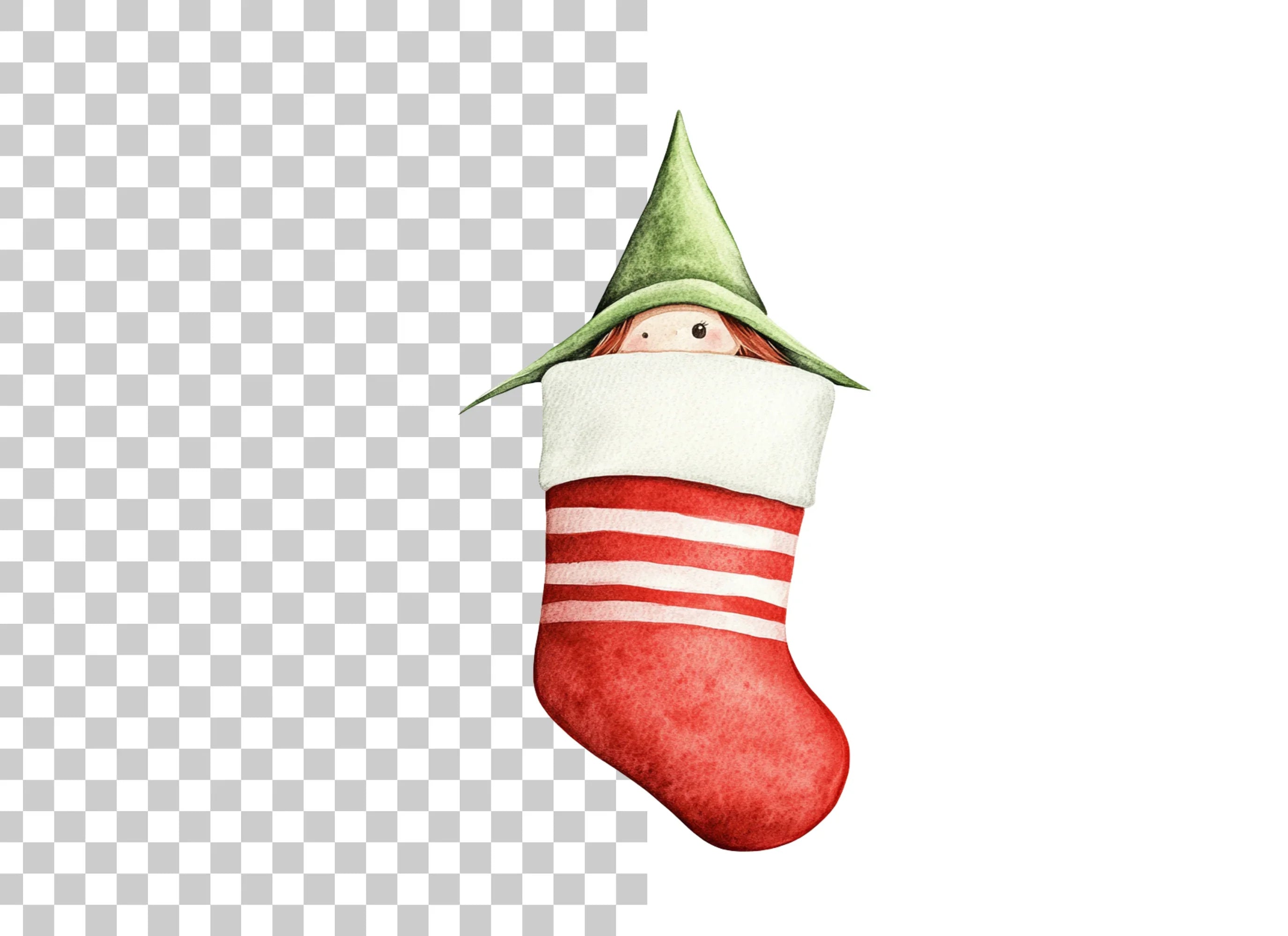 Cute Christmas Elf Peeking from Stocking Clipart Bundle