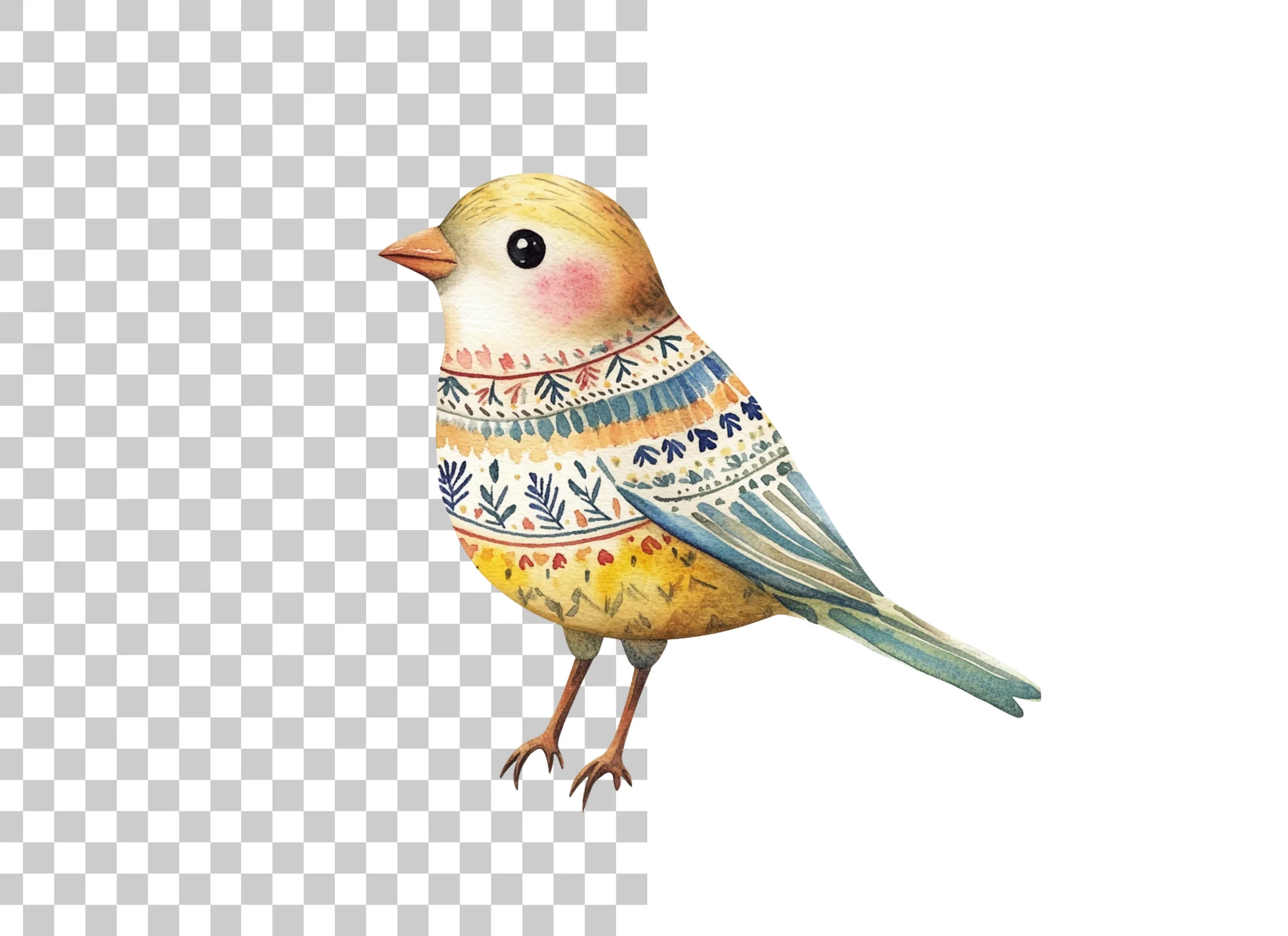 Colorful Folk Bird Clipart Bundle