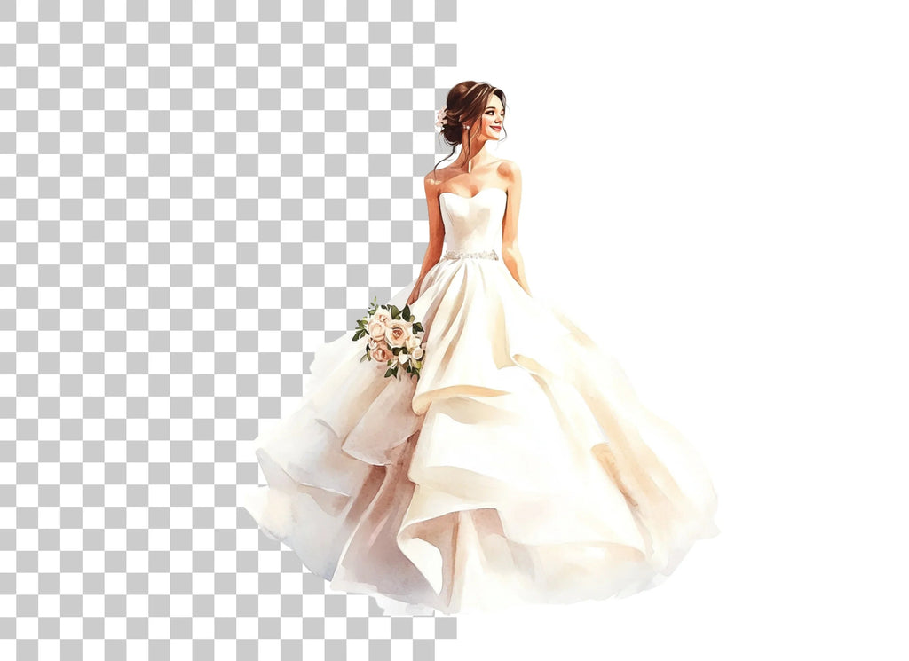 Elegant Bride in Strapless Gown Clipart Bundle
