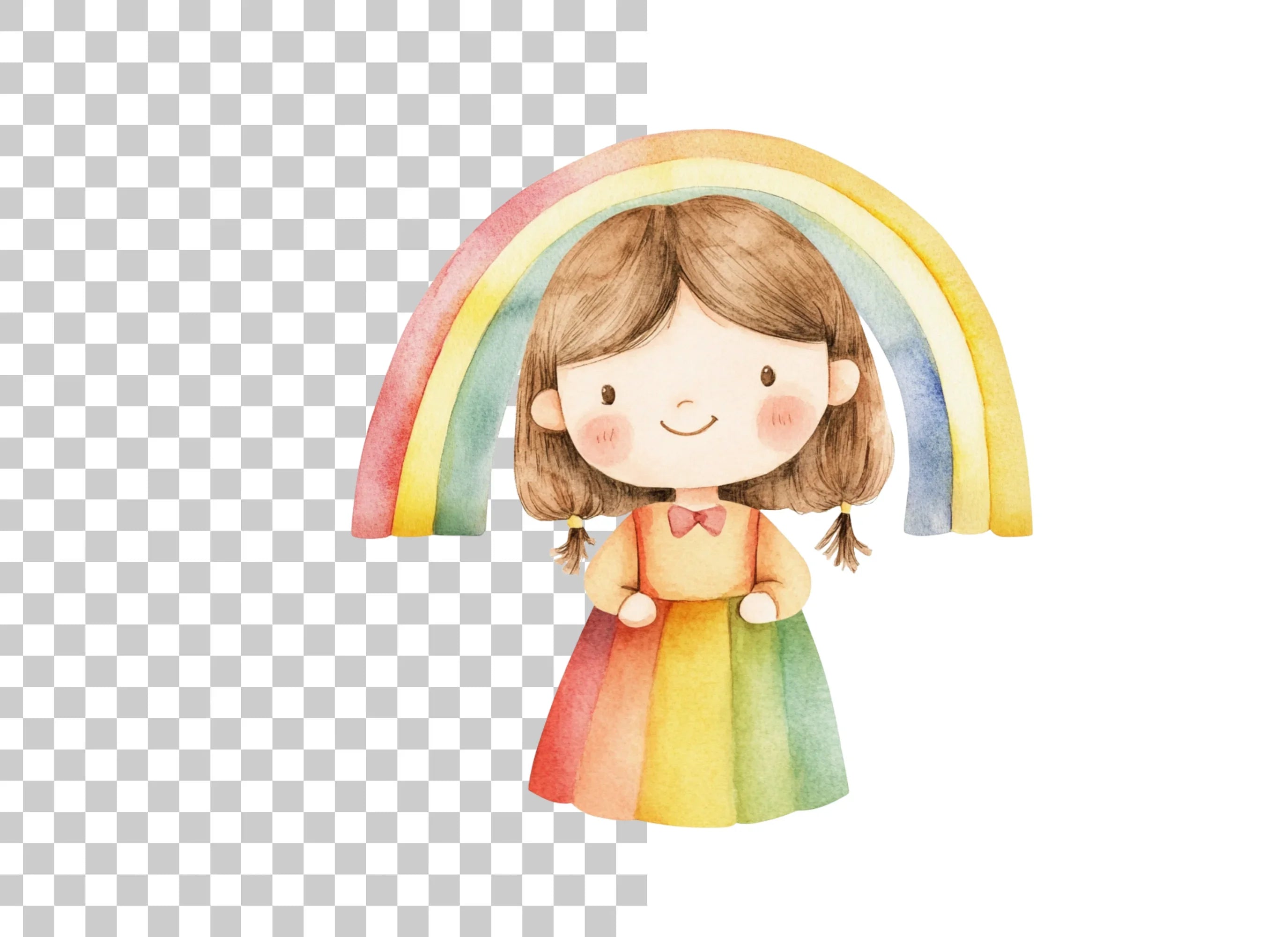 Cute Girl with Rainbow Clipart Bundle