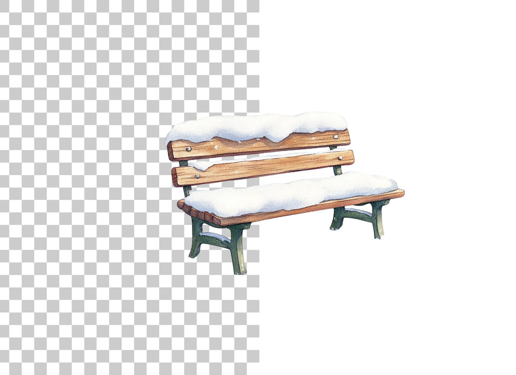 Snowy Wooden Park Bench Clipart Bundle