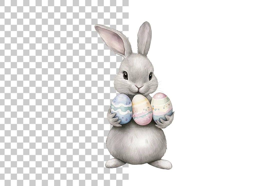Charming Grey Easter Bunnies with Eggs Clipart Bundle