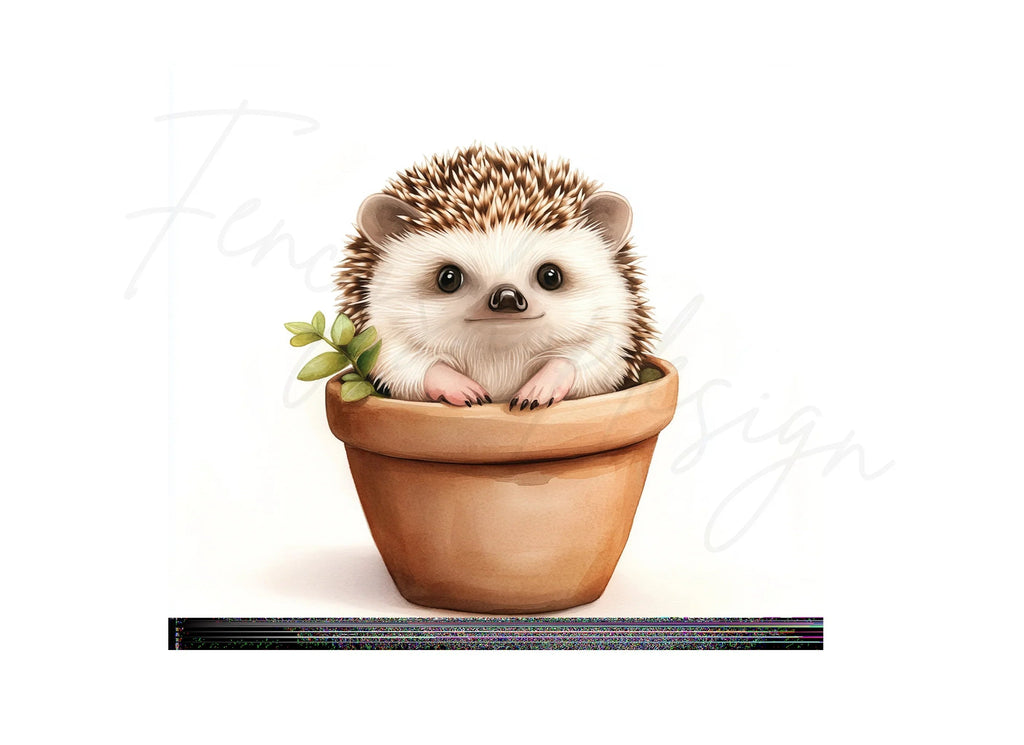 Cute Hedgehog in Pot Clipart Bundle