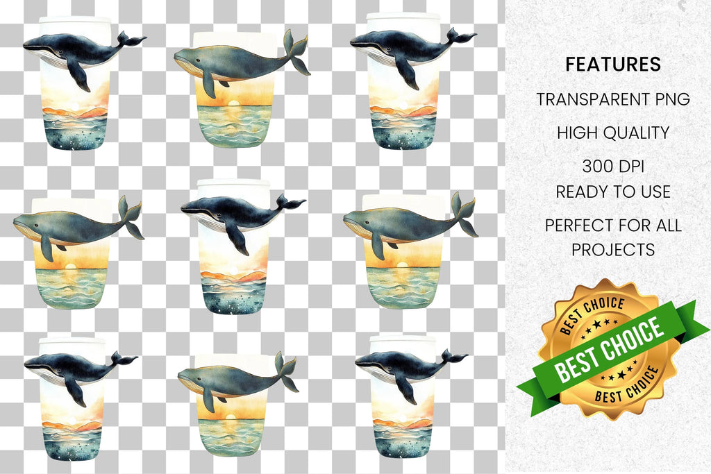 Whale Sunset Jar Clipart Bundle