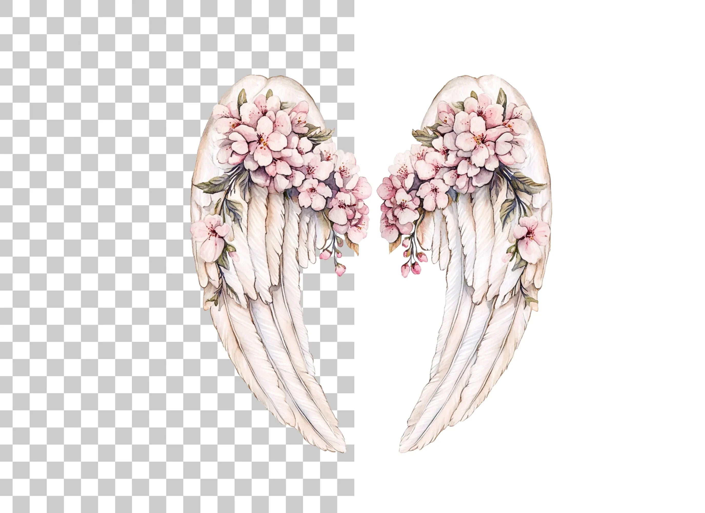 Elegant Angel Wings with Cherry Blossoms Clipart Bundle