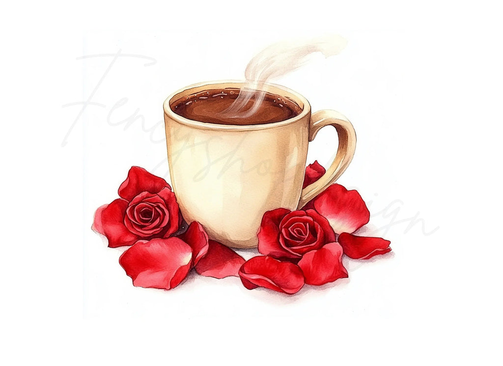 Romantic Hot Cocoa and Red Roses Clipart Bundle