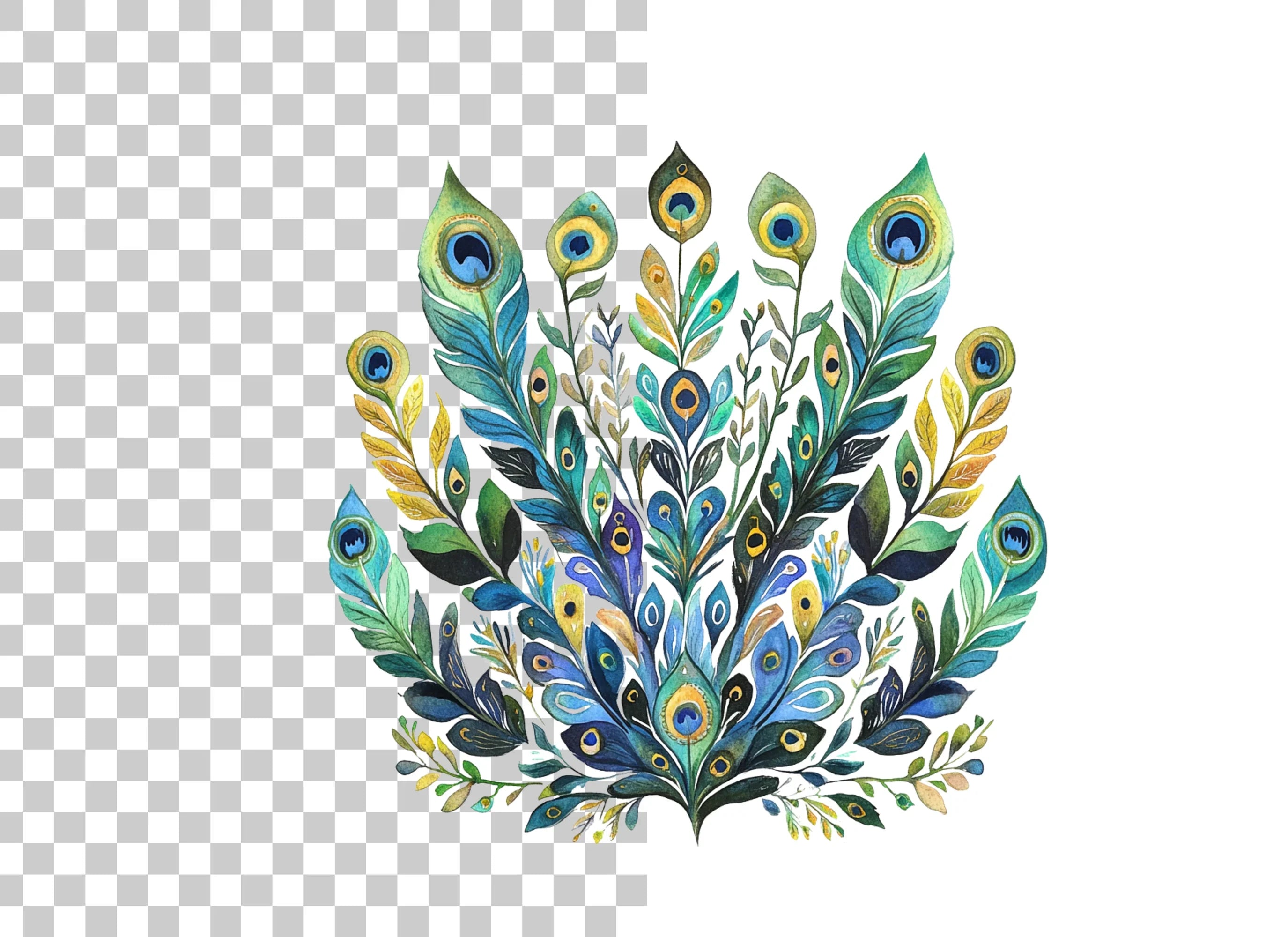 Peacock Feather Arrangement Clipart Bundle