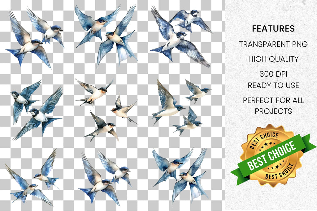 Graceful Flying Swallows Clipart Bundle