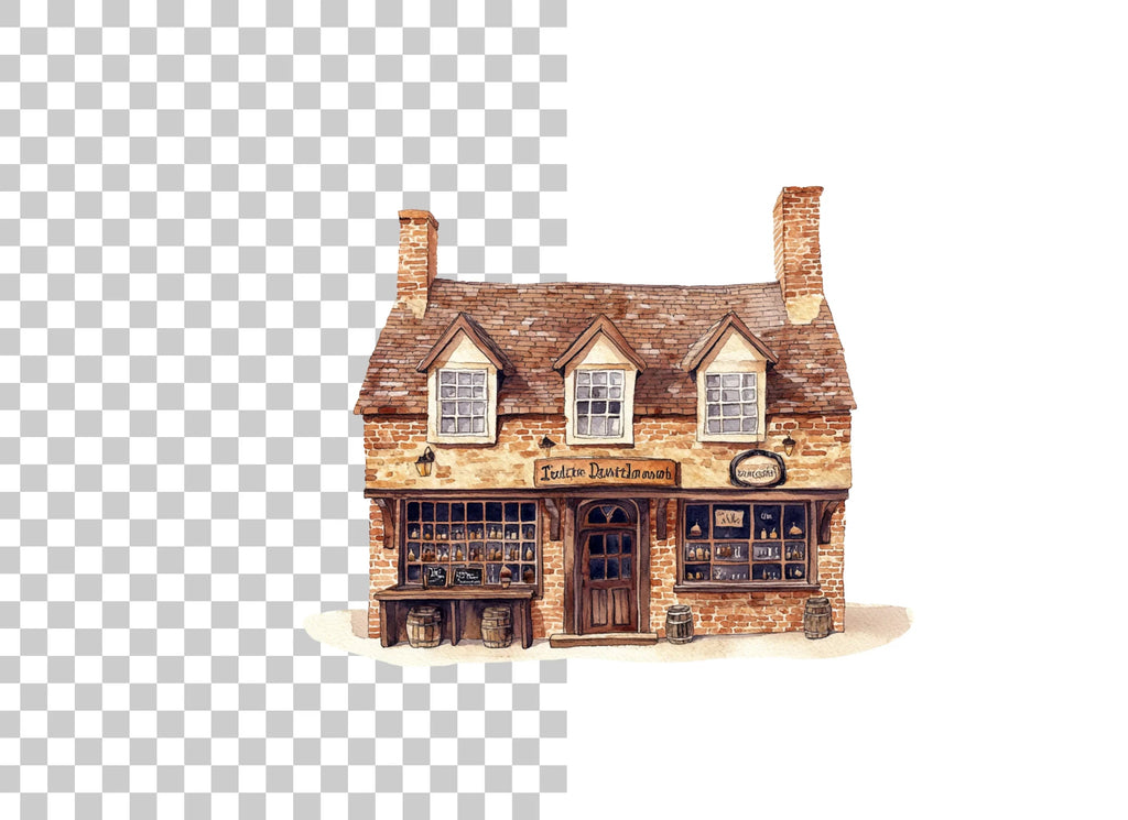 Vintage Brick Shop Illustration Clipart Bundle