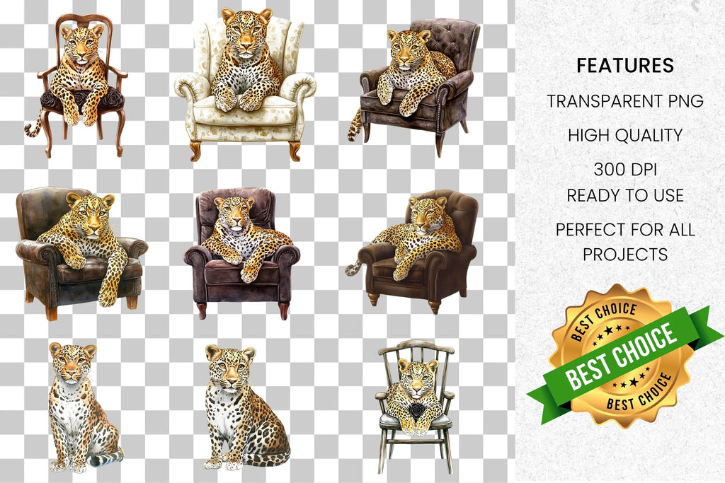 Chic Leopard in Chair Clipart Bundle