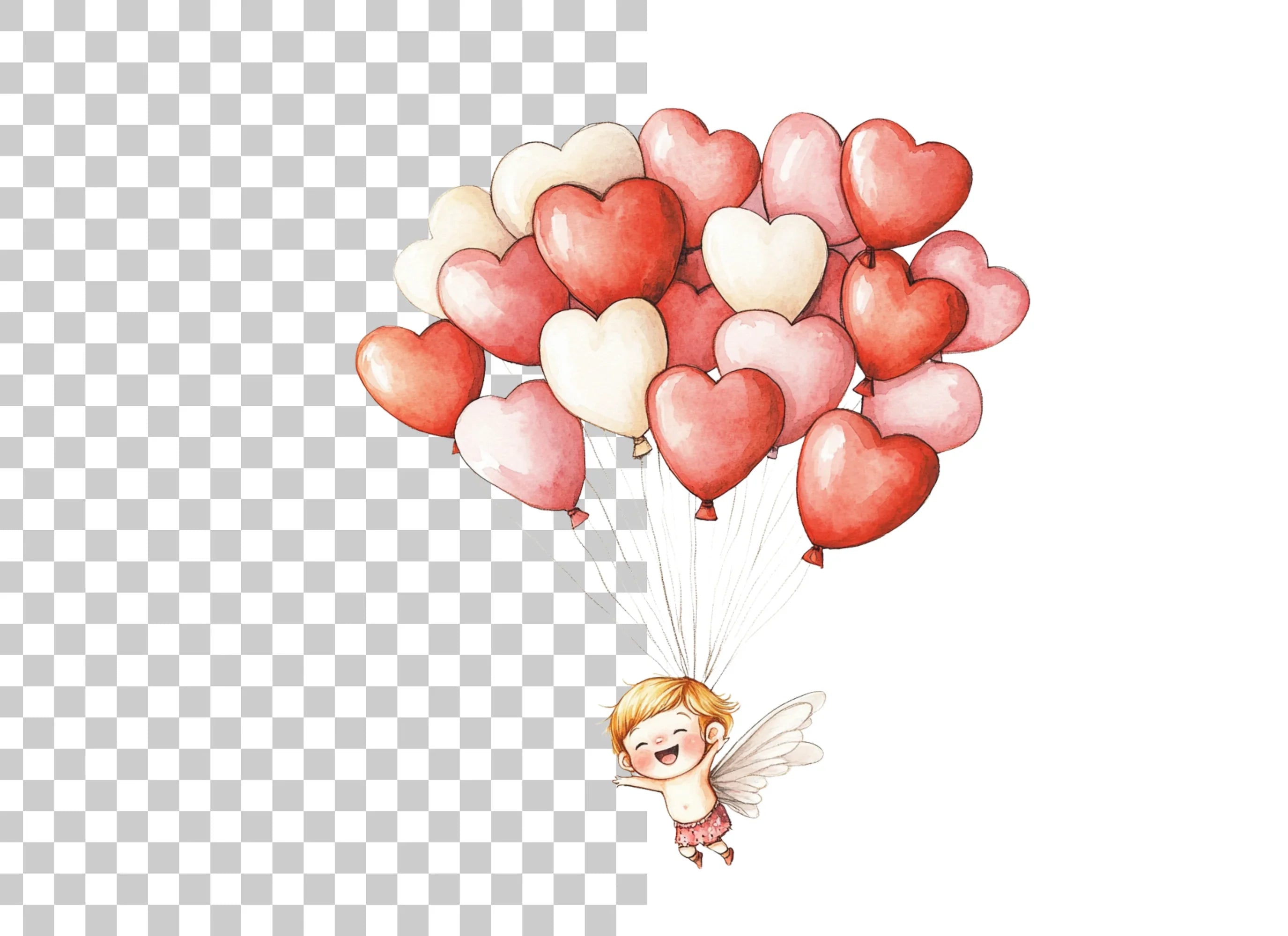 Cute Cupid with Heart Balloons Clipart Bundle