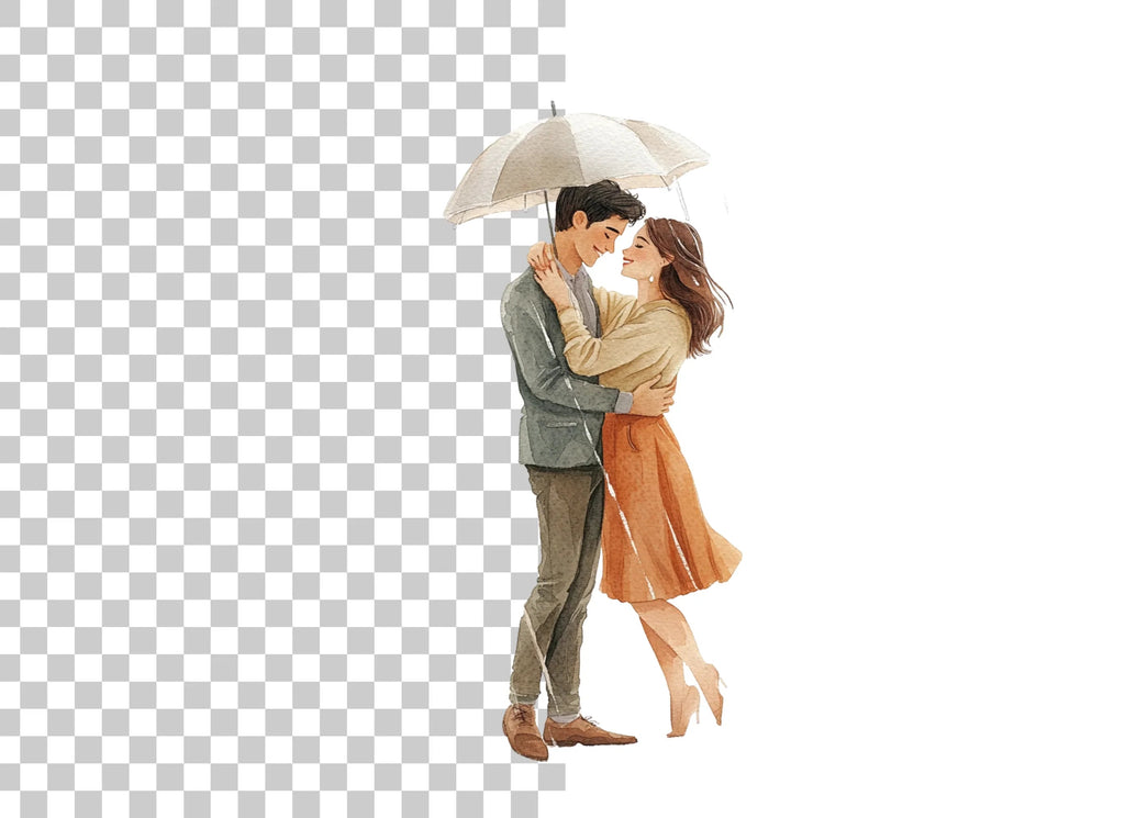 Romantic Couple Under Umbrella Clipart Bundle