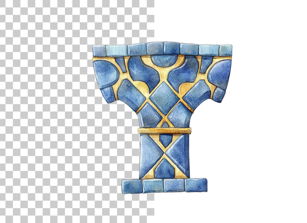 Blue Gold Ornate Column Clipart Bundle