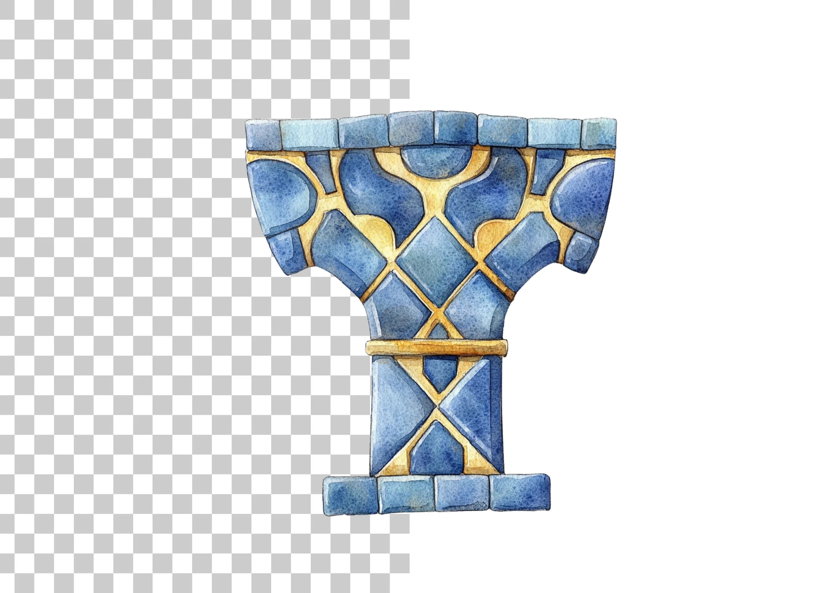 Blue Gold Ornate Column Clipart Bundle