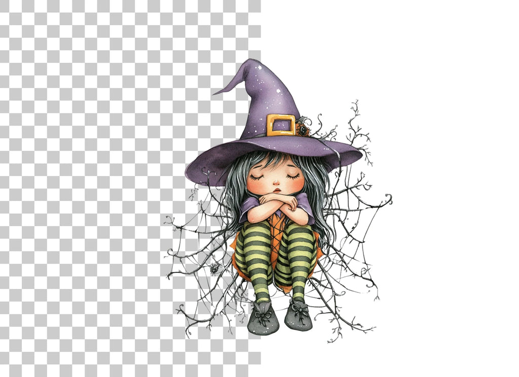 Sleeping Witches in Spiderwebs Clipart Bundle