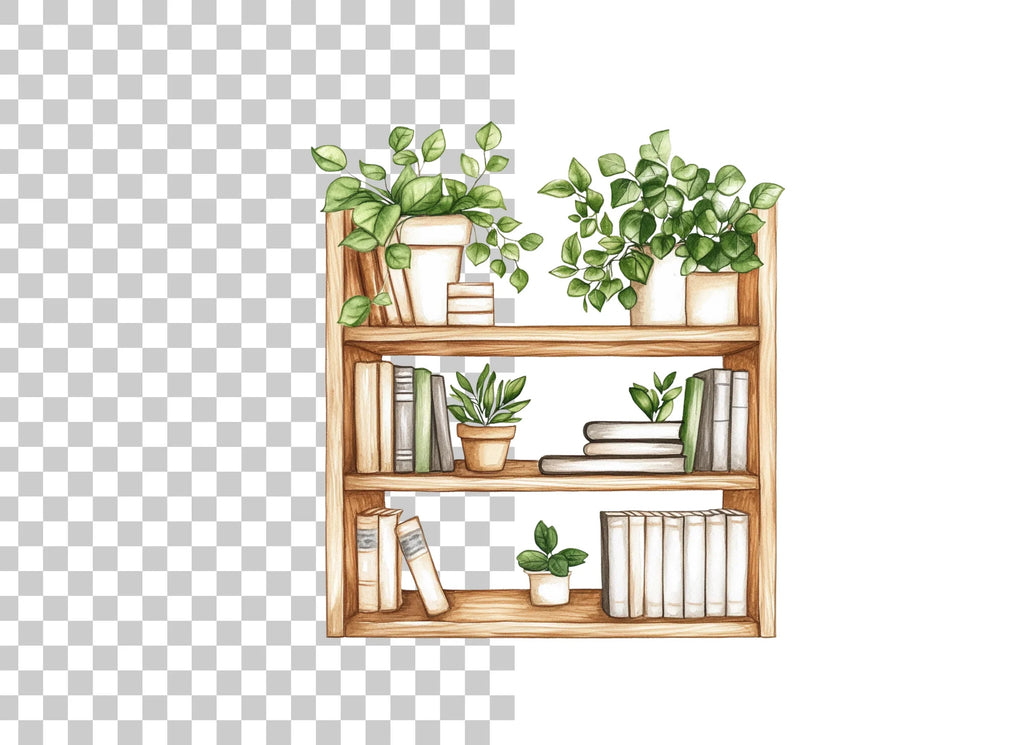 Bookshelf with Potted Plants Clipart Bundle