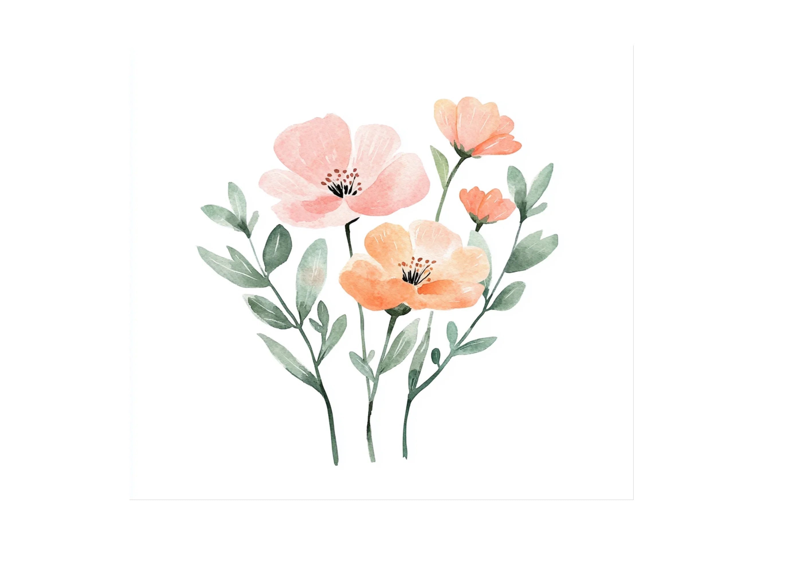 Soft Peach Flower Clipart Bundle