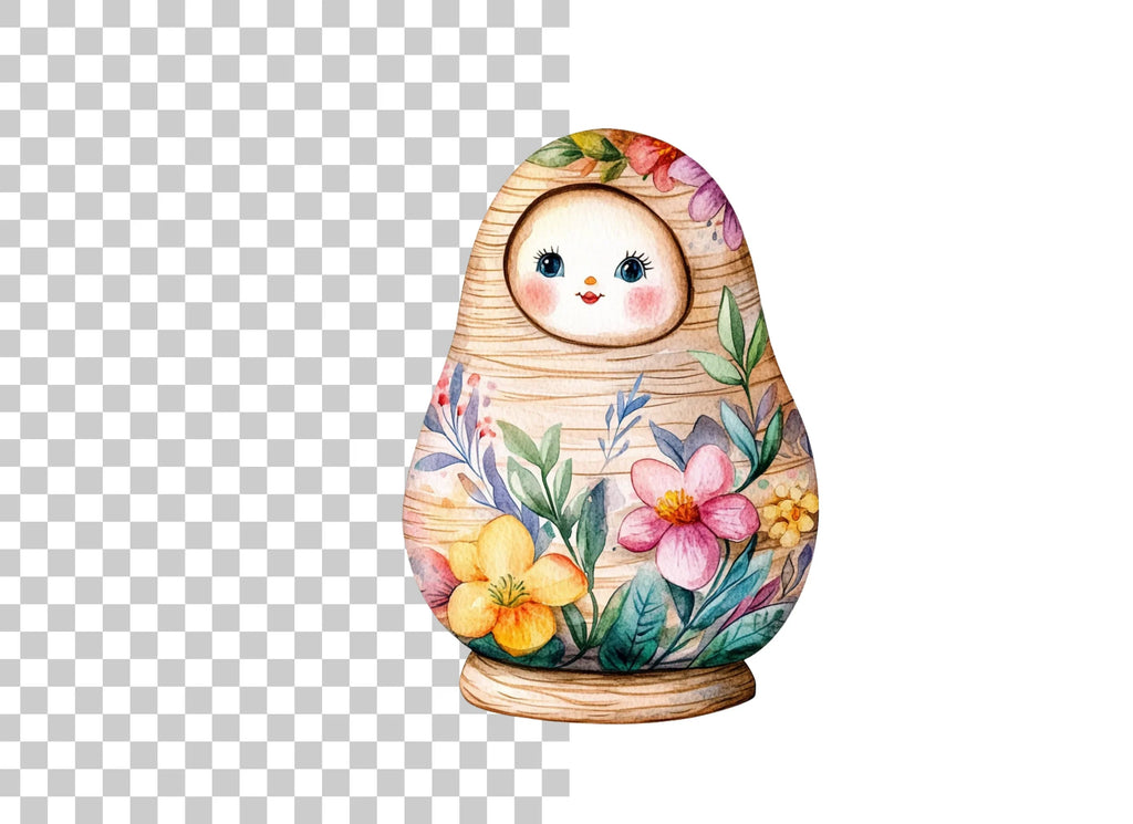 Floral Russian Nesting Dolls Clipart Bundle