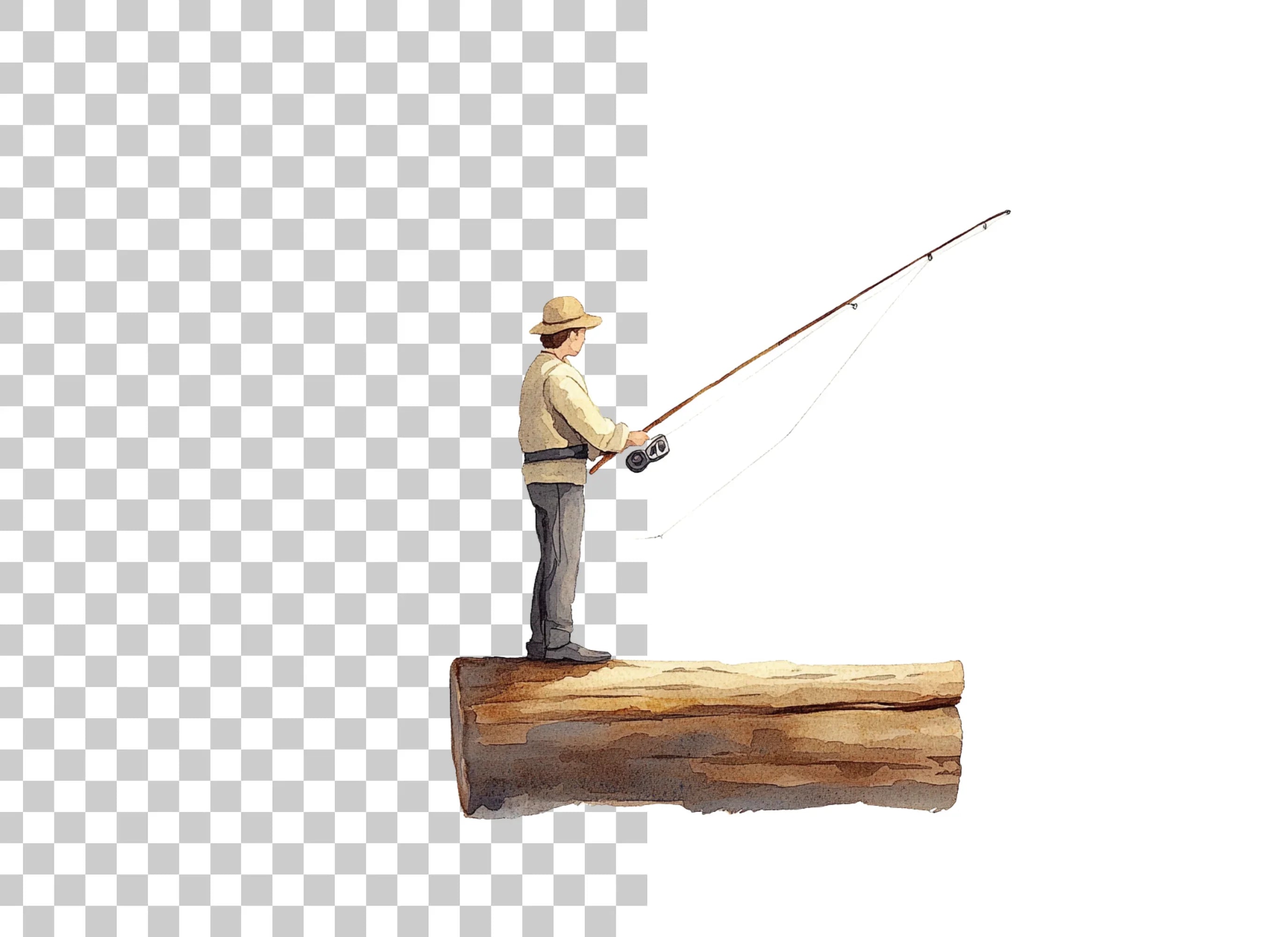 Fisherman on Log Clipart Bundle