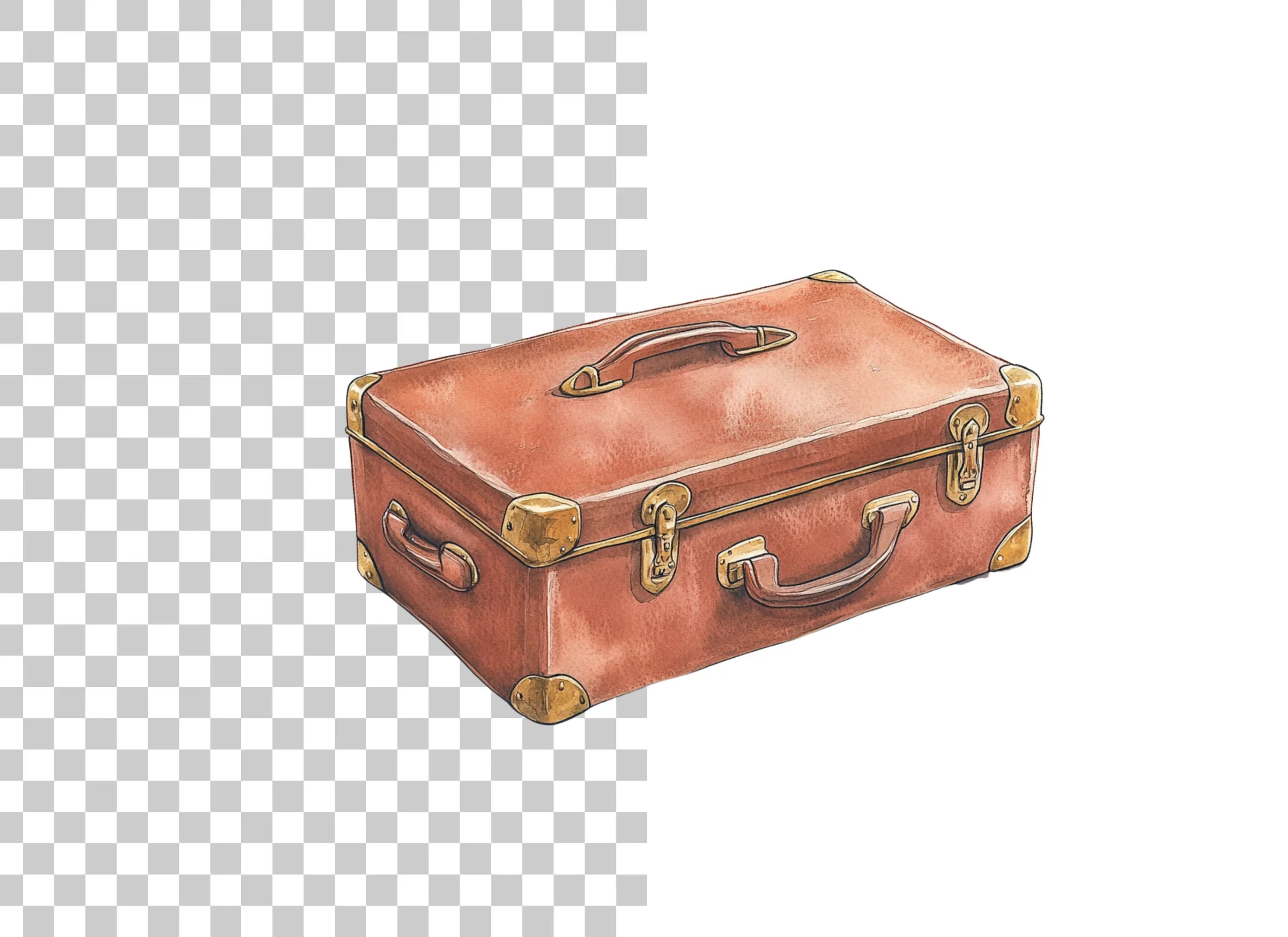 Vintage Brown Suitcase Travel Clipart Bundle