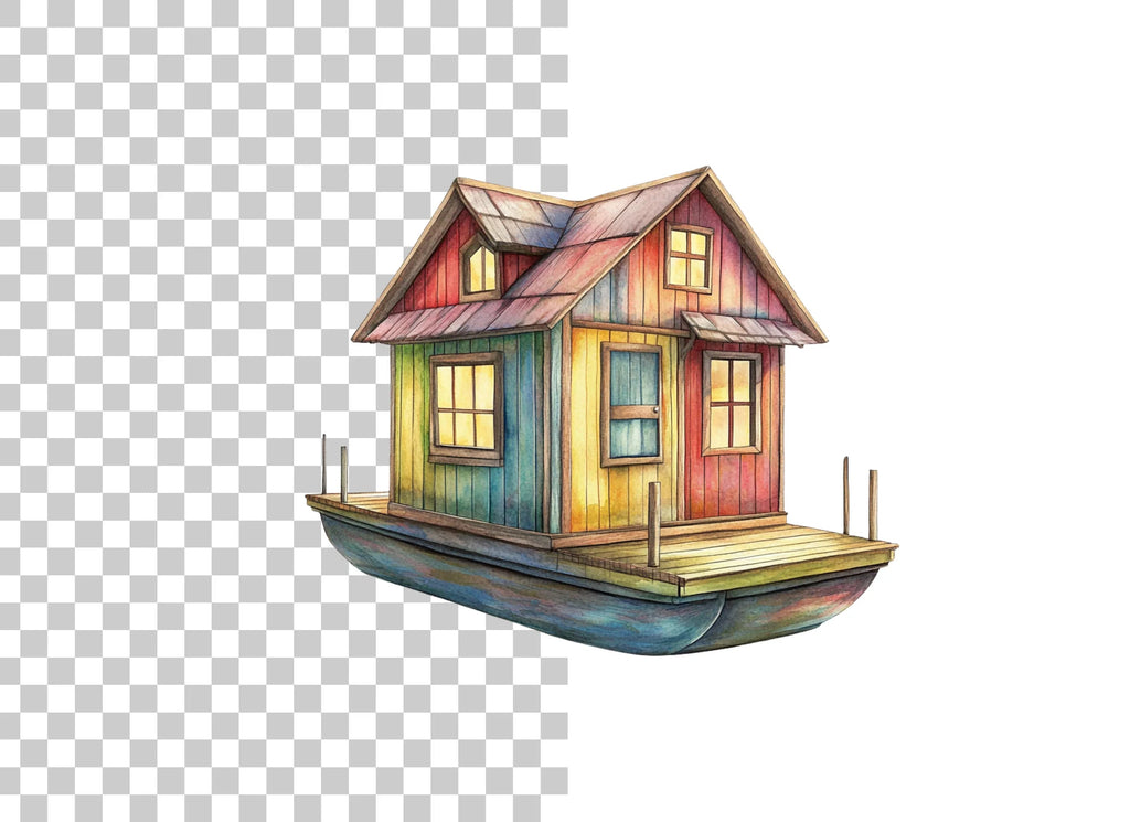 Colorful Floating House Clipart Bundle
