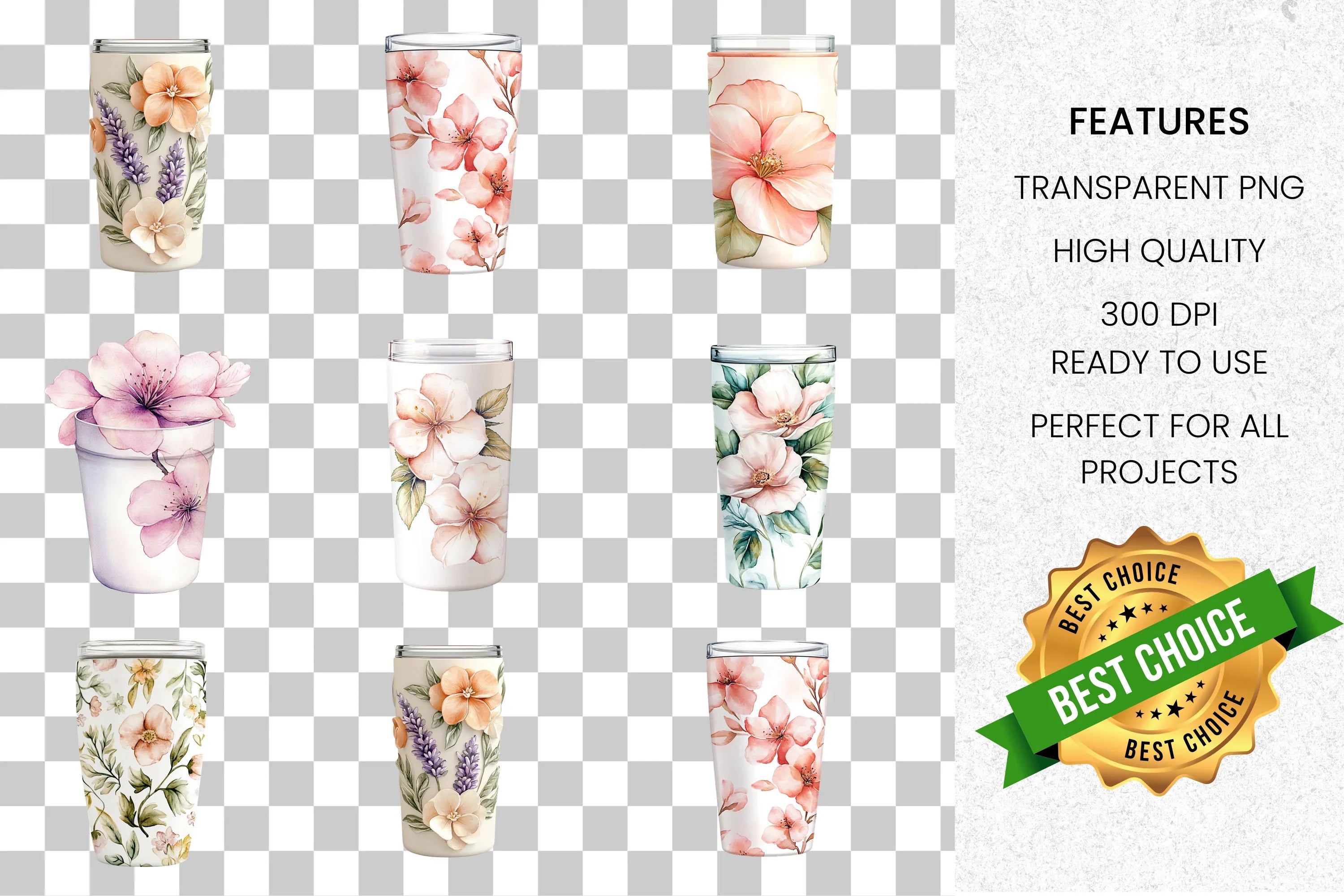 Vibrant Floral Tumbler Clipart Bundle