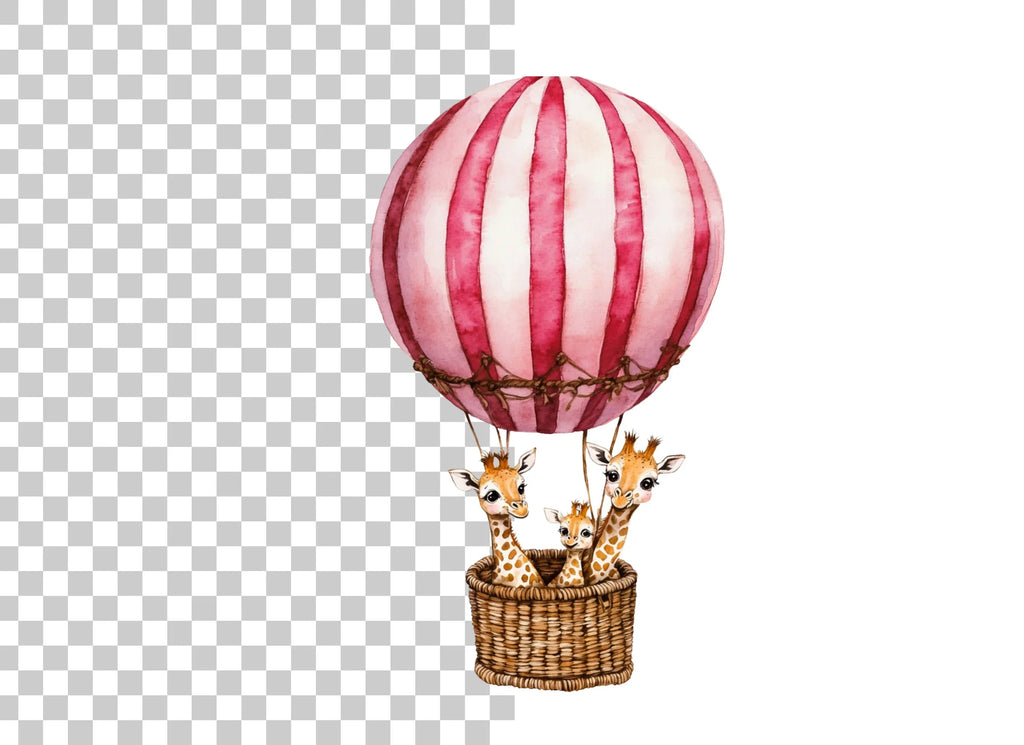 Giraffes in Hot Air Balloons Clipart Bundle