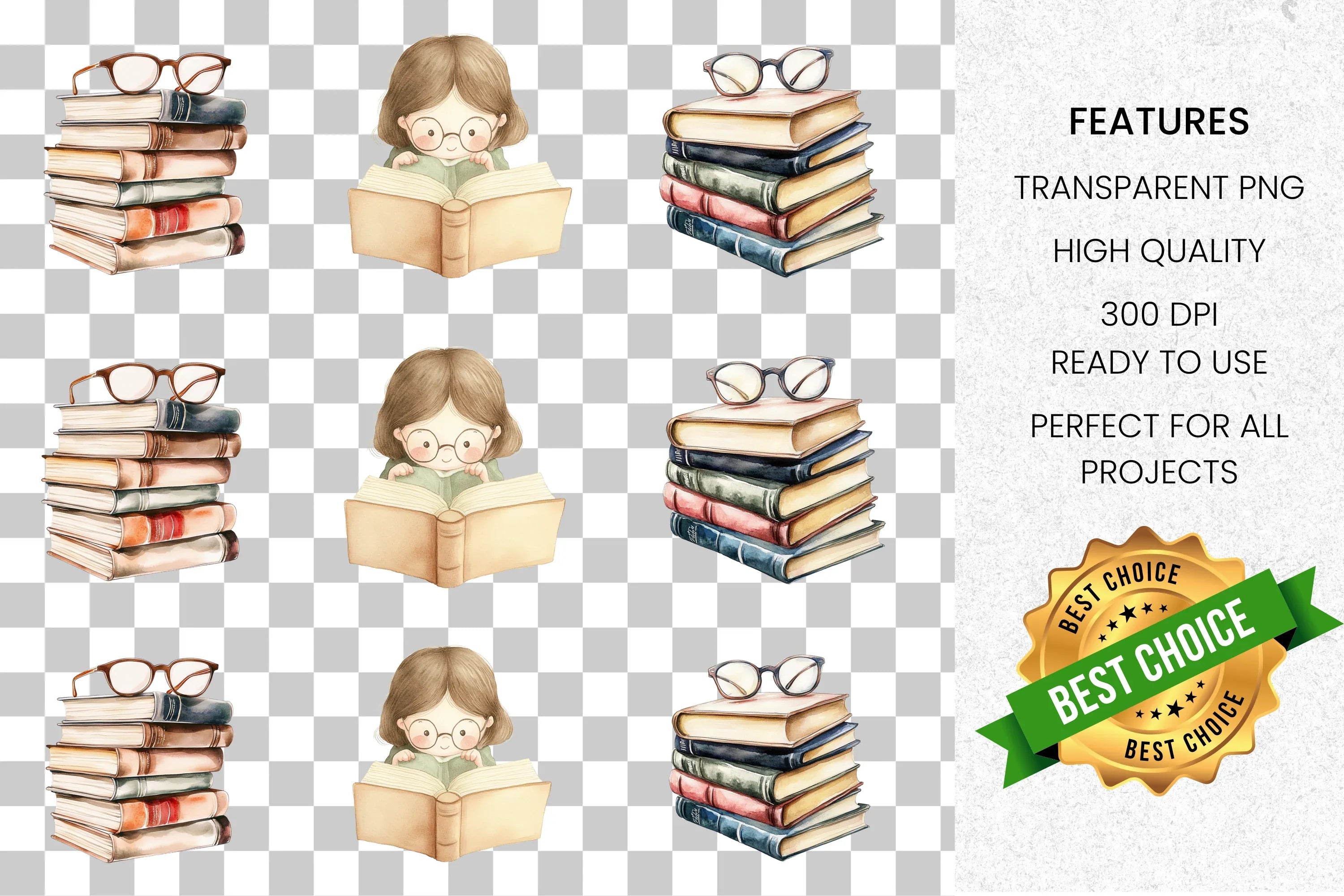 Books Reading Girl Clipart Bundle