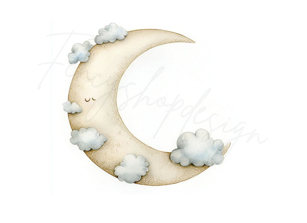 Sleeping Moon and Clouds Clipart Bundle