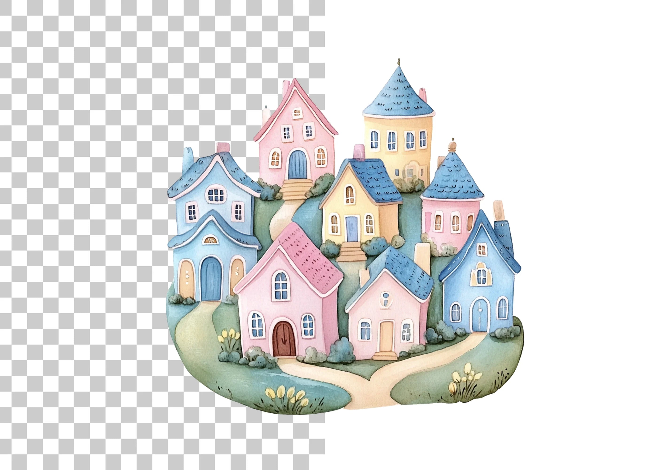 Whimsical Hillside Village Clipart Bundle