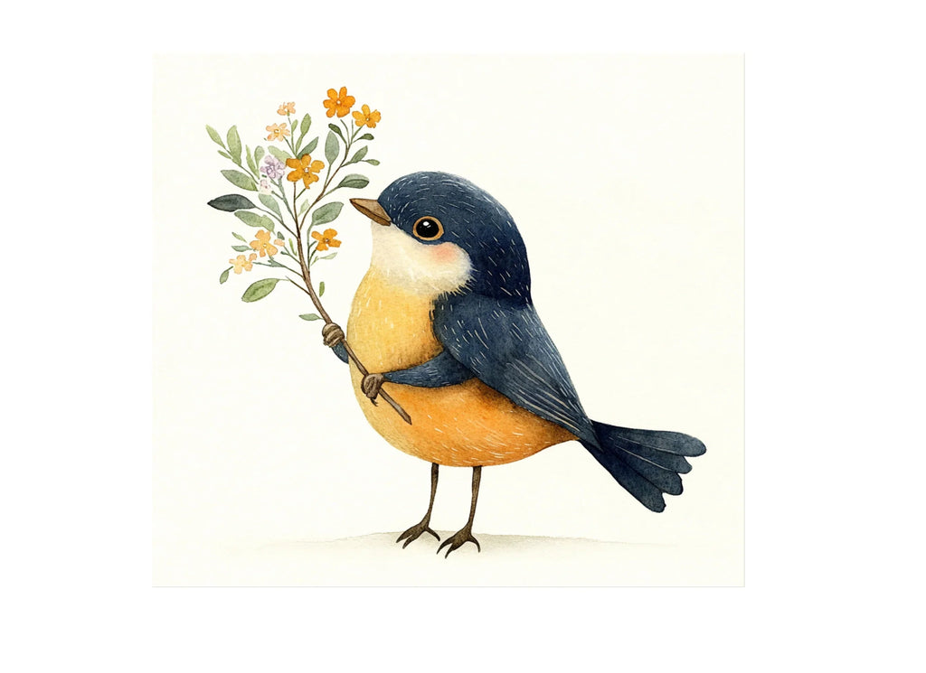 Cute Little Birds with Flowers Clipart Bundle
