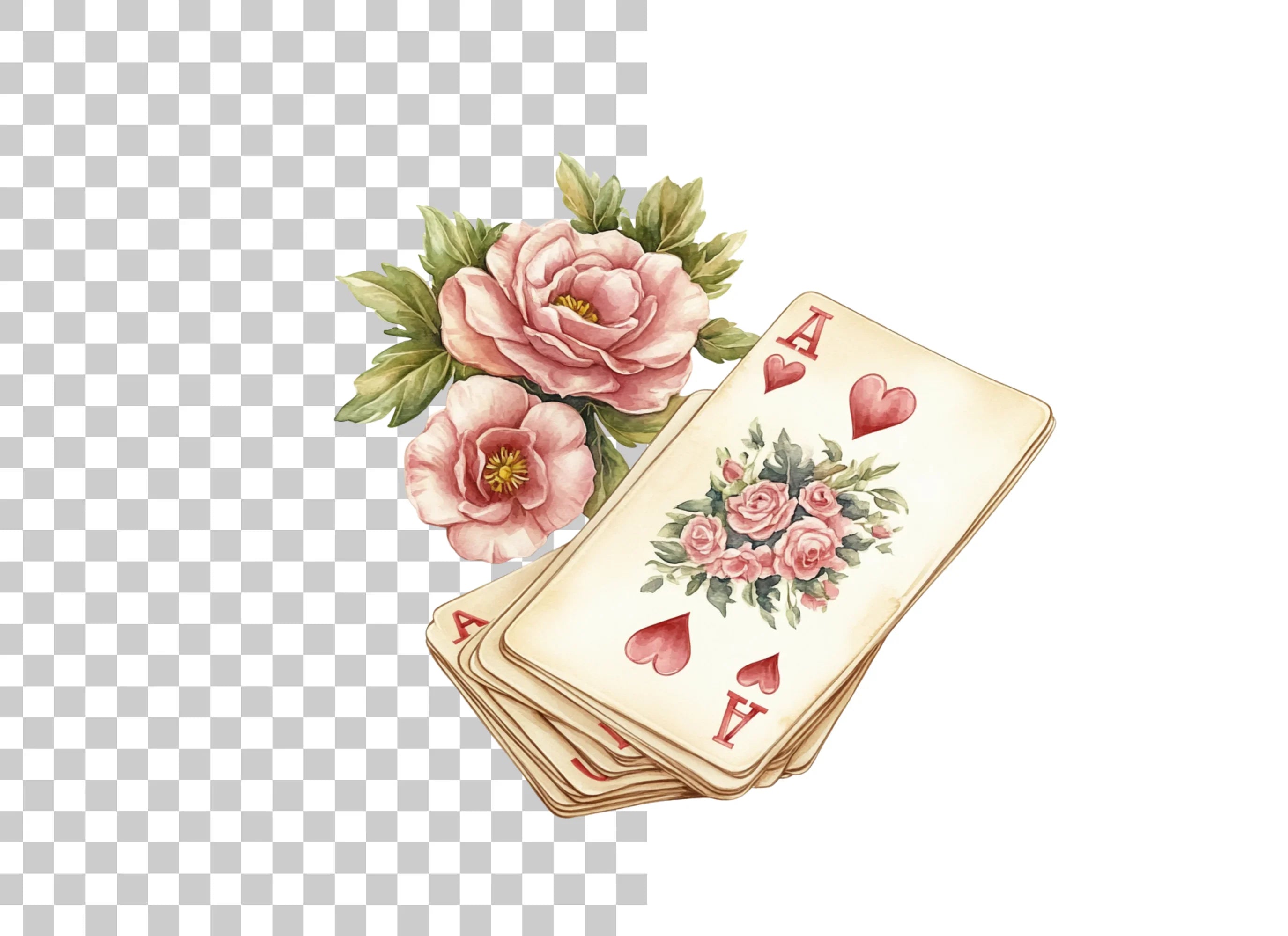 Vintage Floral Playing Cards Clipart Bundle