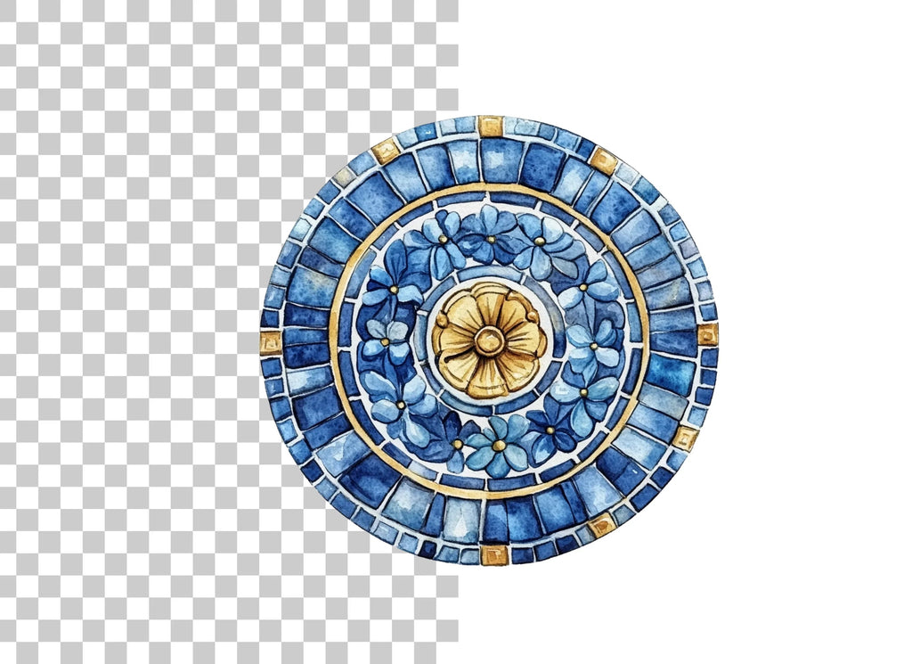 Blue Floral Mosaic Tile Clipart Bundle