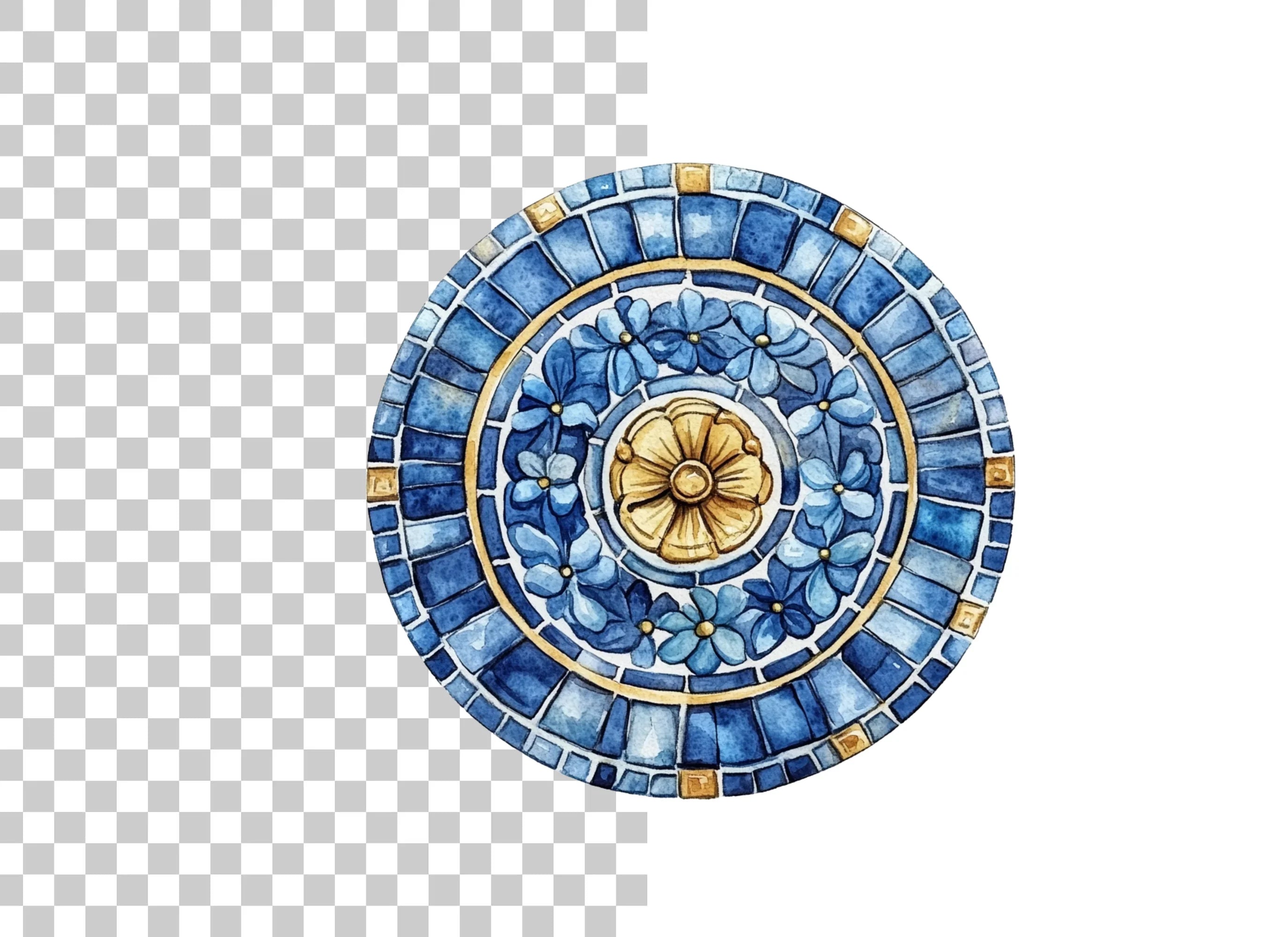 Blue Floral Mosaic Tile Clipart Bundle