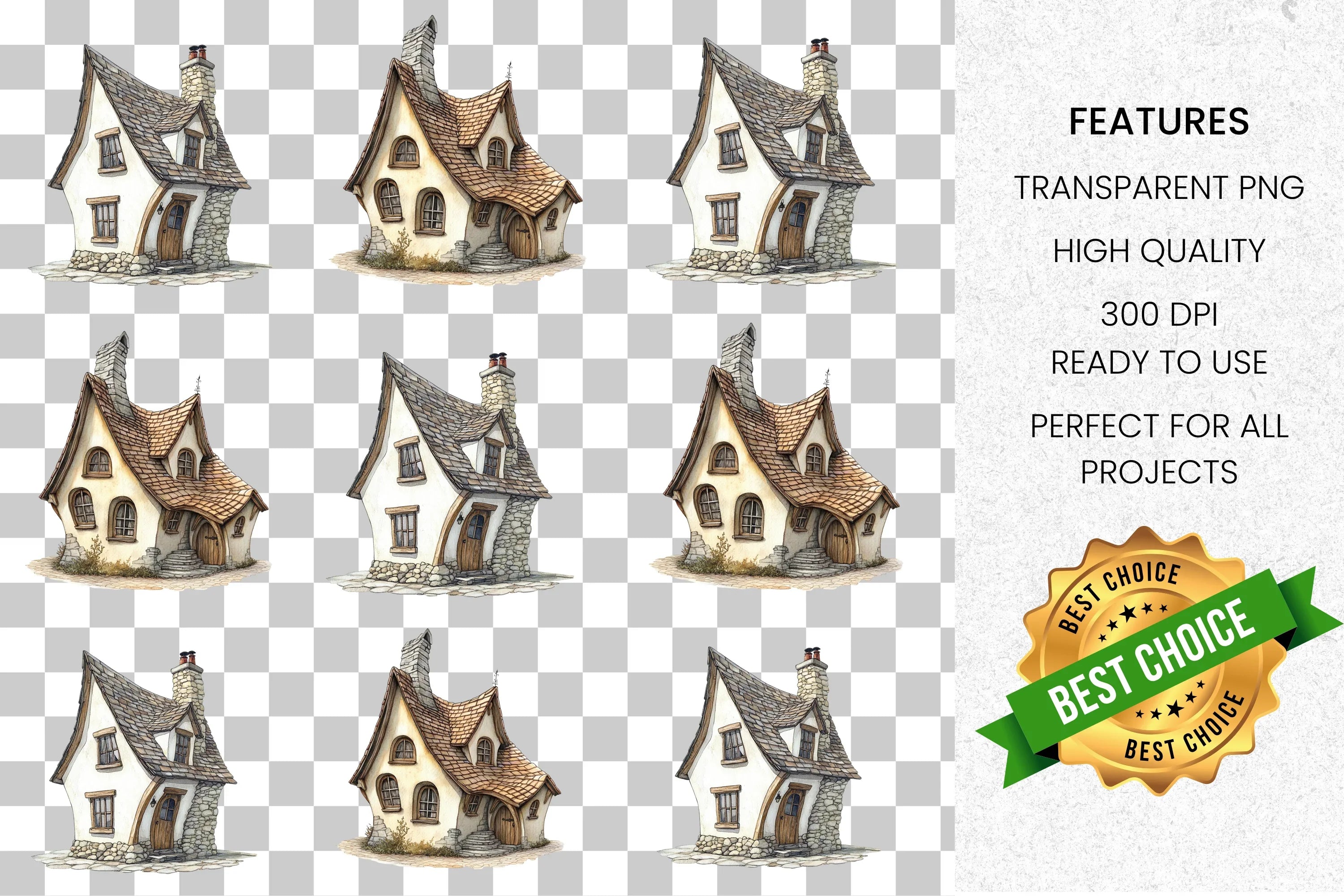 Whimsical Fantasy Cottage Clipart Bundle