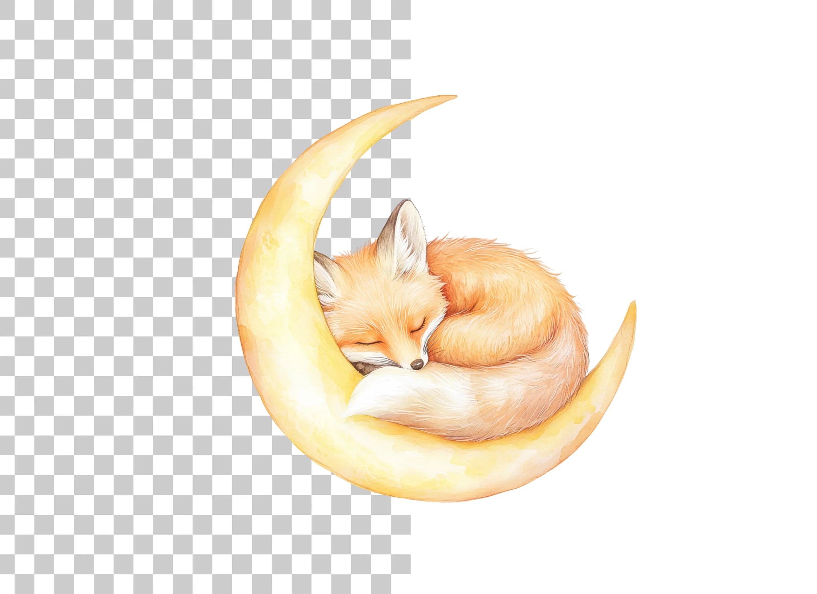 Sleeping Fox on Moon Clipart Bundle