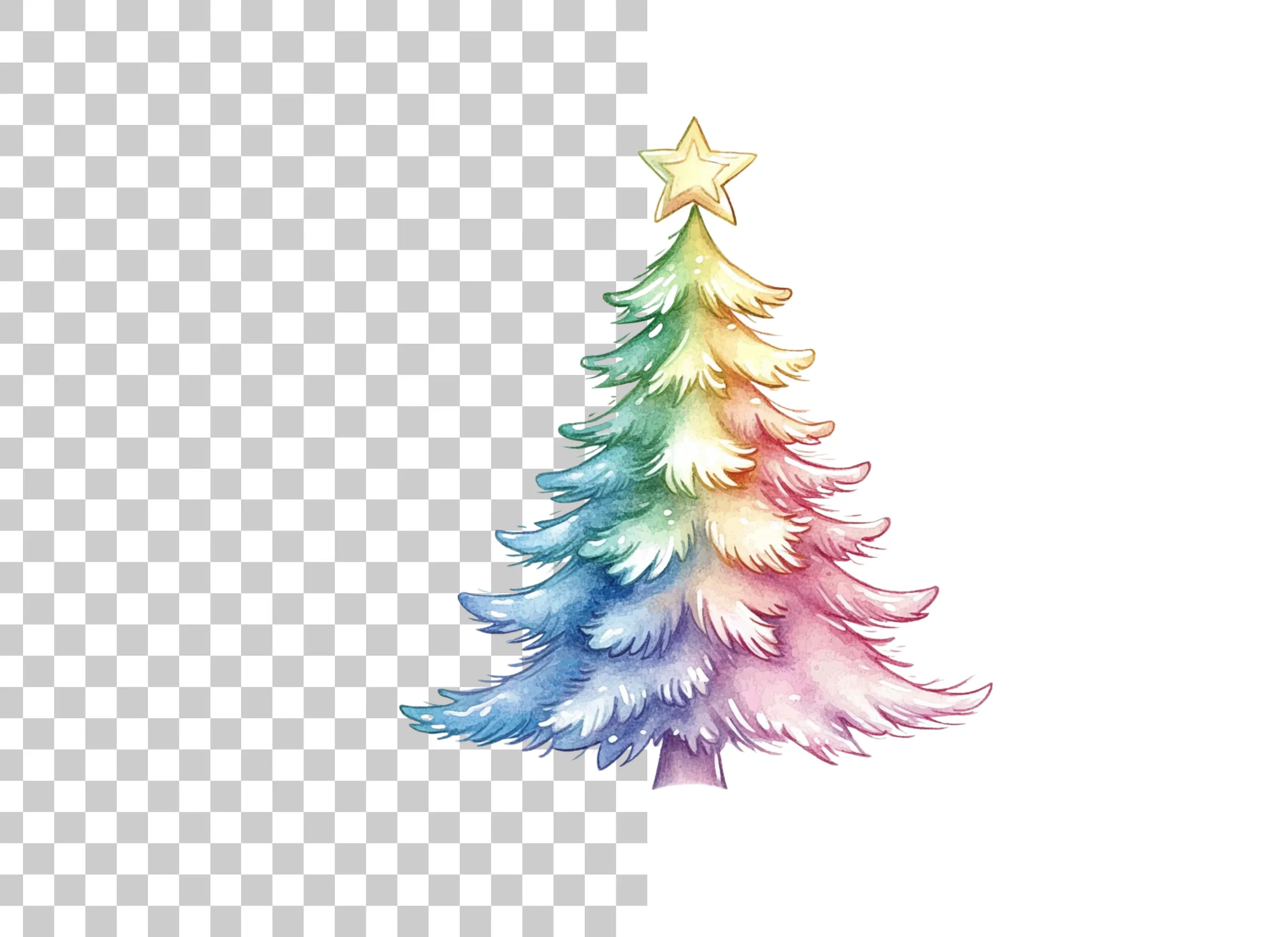 Rainbow Christmas Trees Clipart Bundle
