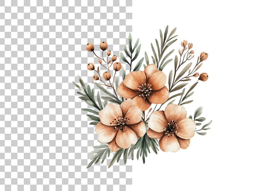 Winter Floral Pine Clipart Bundle